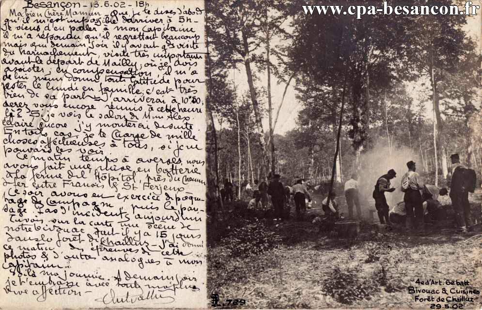 4e Régiment d Artillerie - 6e batterie - Bivouac et Cuisine - Forêt de Chailluz - 25 mai 1902.